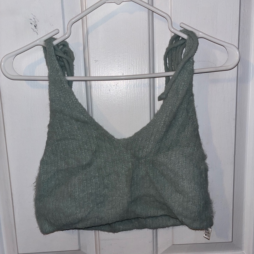 Zara Sage Green Fuzzy Knit Crop Top